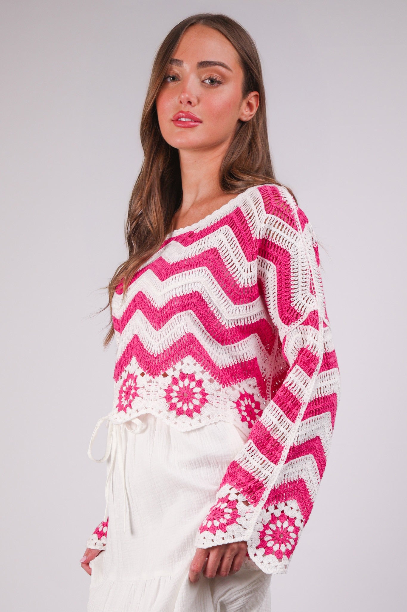 Chevron/Floral Pattern Crochet Knit Top