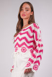 Chevron/Floral Pattern Crochet Knit Top (Pre-Order)