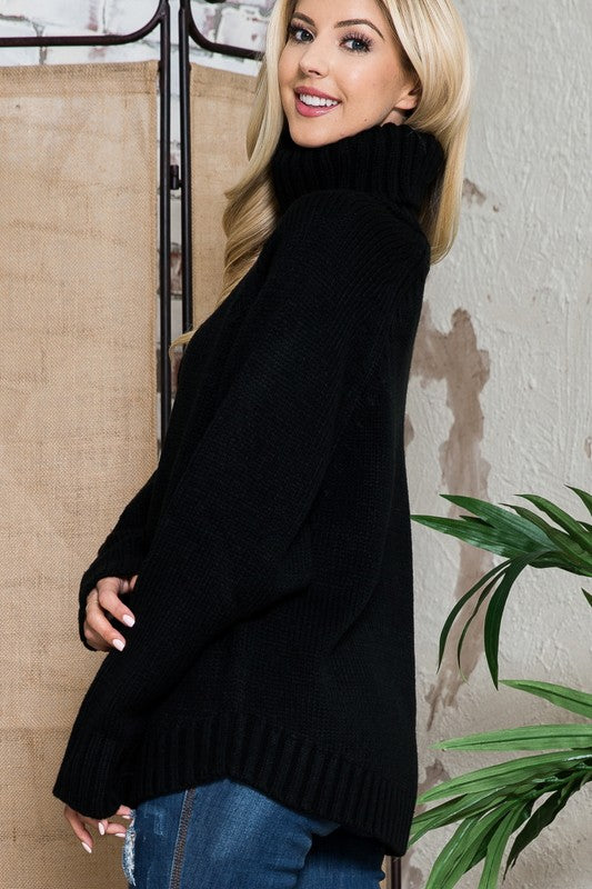 Solid Long Sleeve Turtleneck Sweater Top- Black or Grey
