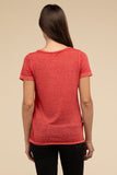 Washed Melange Burnout Scoop V-Neck Top- 7 Colors