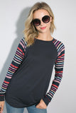 PLUS SIZE MULTI STRIPE PRINT AND SOLID MIXED CASUAL TOP- 2 COLORS