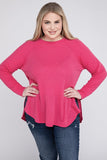 Plus Size Melange Baby Waffle Long Sleeve Top-5 Colors