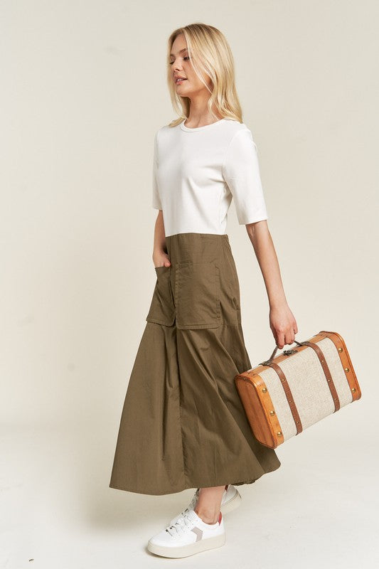 KNIT MIX DRESS- 2 COLORS