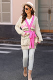 Geometric Cable Knit Pocketed Open Front Cardigan