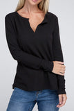 Melange Baby Waffle V-Neck Long Sleeve Top-3 Colors