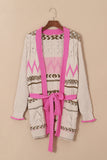 Geometric Cable Knit Pocketed Open Front Cardigan