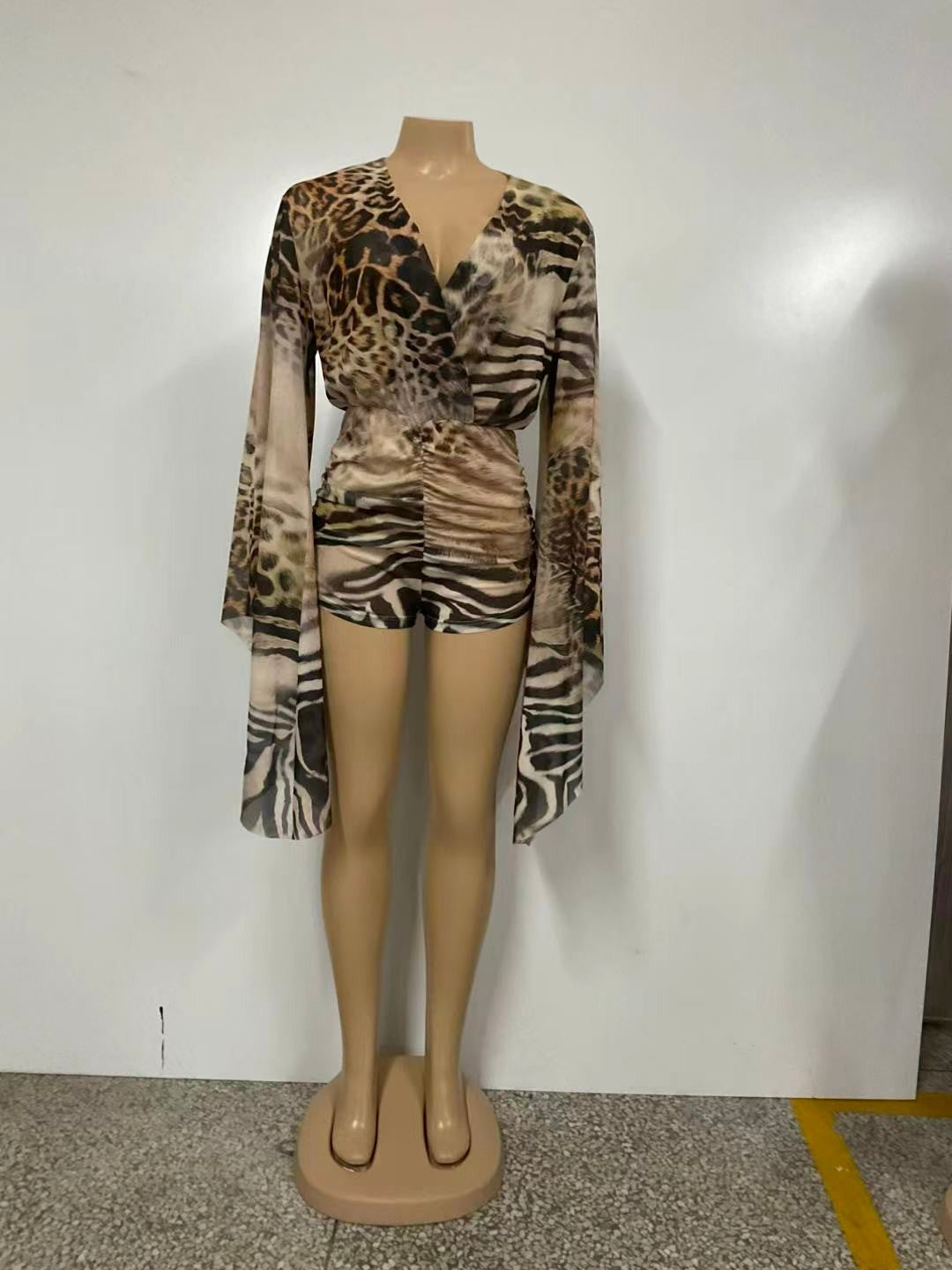 Leopard Print Ruched Romper