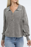 Washed Collared Henley Sweater Top- 6 Colors