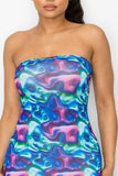 Multi Blue Water Color Tube Mini Dress