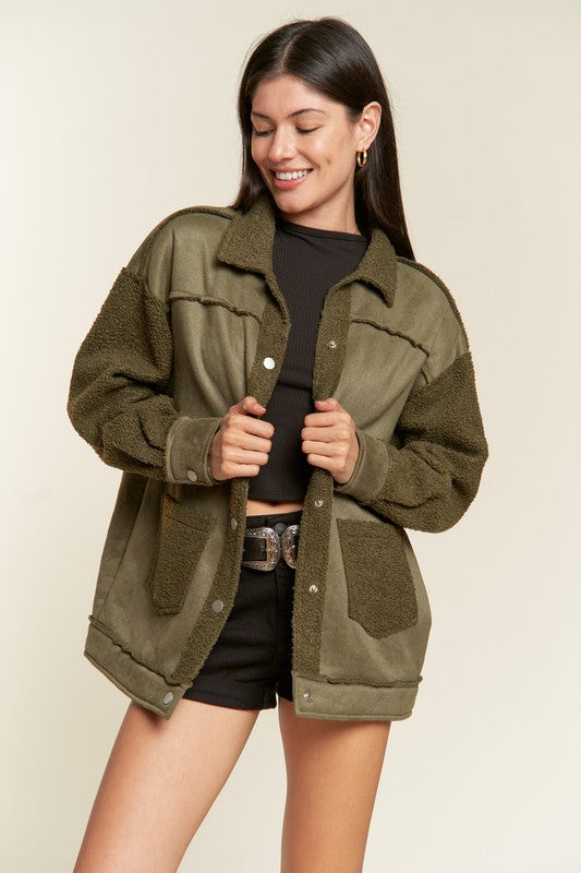 FAUX FUR AND SUEDE JACKET- OLIVE OR CAMEL