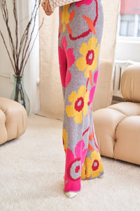 Flower Printed Casual Cozy Full Long Wide Pants- 2 Colors