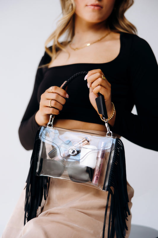 Bolsa Transversal Transparente com Franjas