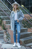 TWEED MIXED DENIM JACKET SHACKET WITH FRINGED HEM-2 COLORS