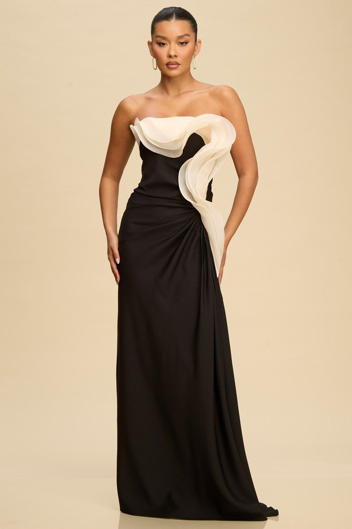 Sculptural Wave Dress- Black/Ivory