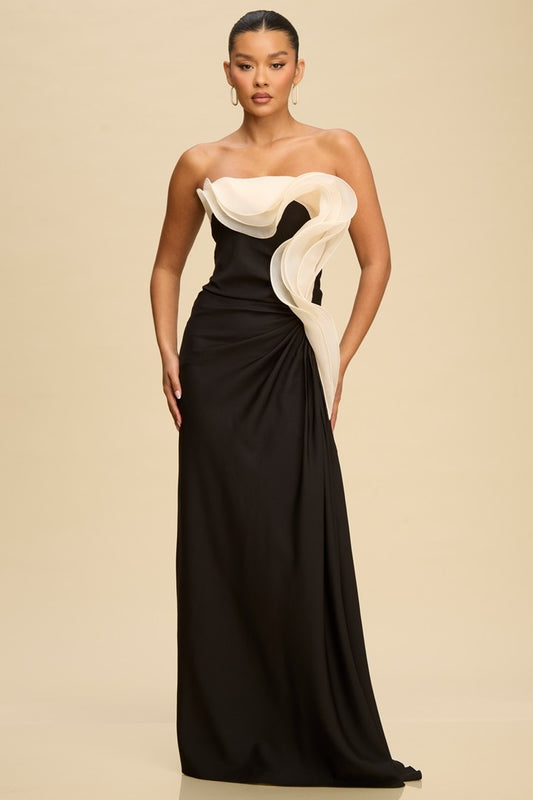 Sculptural Wave Dress- Black/Ivory