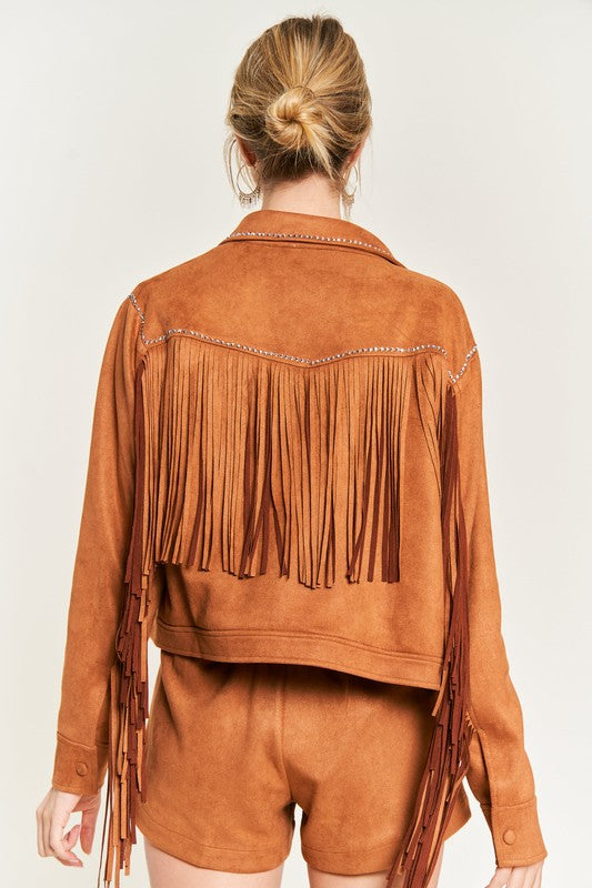 Plus Size Suede Studded Fringe Jacket -2 Colors
