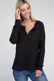 Melange Baby Waffle V-Neck Long Sleeve Top-3 Colors