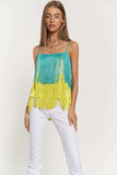 Fringe Overlay Cross Straps Party Cami Top- 2 Colors