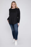 Plus Size Melange Baby Waffle Long Sleeve Top-5 Colors