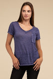 Washed Melange Burnout Scoop V-Neck Top- 7 Colors