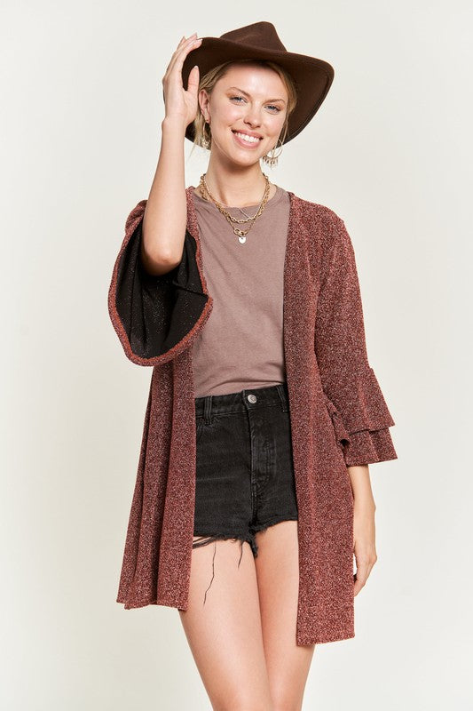 Plus Size Glitter Bell Sleeve Kimono Style Cardigan