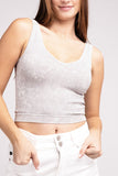 2 Way Neckline Washed Ribbed Cropped Tank Top- 8 Colors