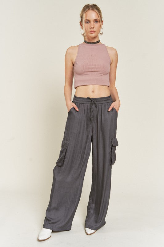 SATIN CARGO PANTS-2 COLORS