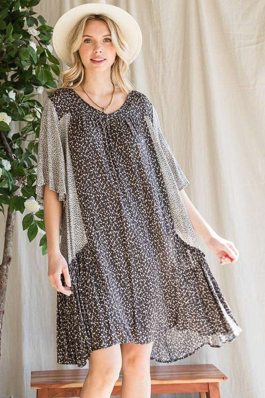 PLUS SIZE FLORAL PRINT RUFFLE DRESS