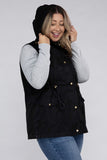 Plus Size Drawstring Waist Military Hoodie Vest