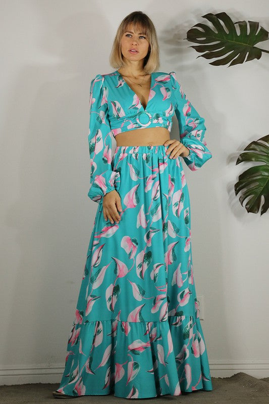 Botanical Printed Maxi Skirt Set