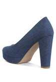 Kostur Denim Block Heel Pumps