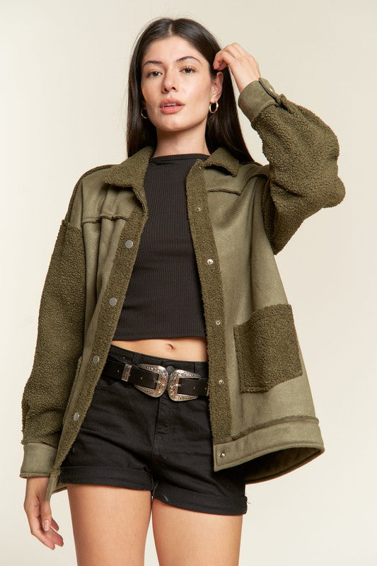 FAUX FUR AND SUEDE JACKET -OLIVE OR CAMEL