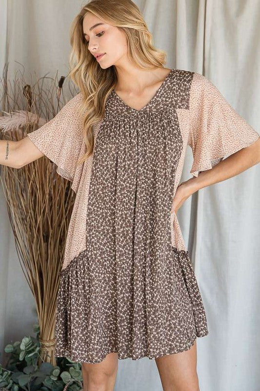 PLUS SIZE FLORAL PRINT RUFFLE DRESS