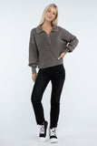 Washed Collared Henley Sweater Top- 6 Colors