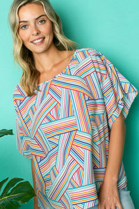 MULTI GEO PRINT WOVEN KIMONO TOP-2 COLORS