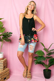 SOLID FLORAL MIXED RUFFLE TANK TOP