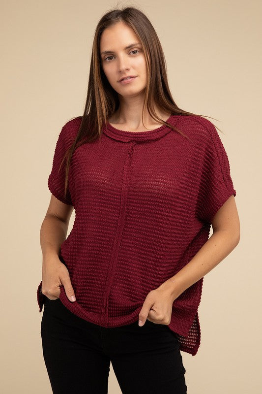 Dolman Short Sleeve Jacquard Sweater Top- 3 Colors