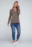 Melange Baby Waffle V-Neck Long Sleeve Top-3 Colors