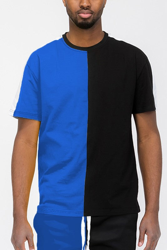 TWO TONE COLOR BLOCK SHORT SLEEVE TSHIRT-6 COLORS