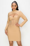 BUSTIER CUP LACED LONG SLEEVE MINI BANDAGE DRESS