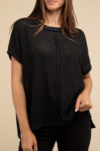 Dolman Short Sleeve Jacquard Sweater Top- 3 Colors