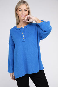 Ribbed Brushed Melange Hacci Henley Sweater- 5 Colors