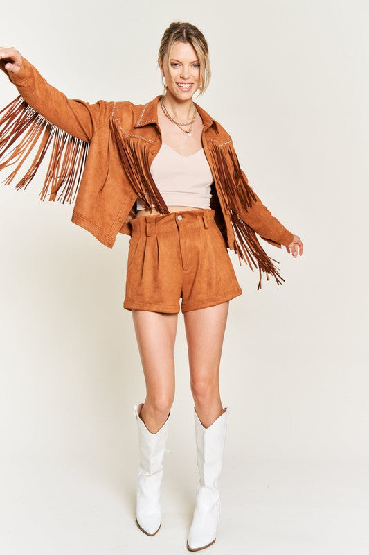 Plus Size Suede Studded Fringe Jacket -2 Colors