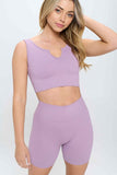 Two Piece Seamless Ribbed Tank Top  Biker Shorts Set-7 Colors