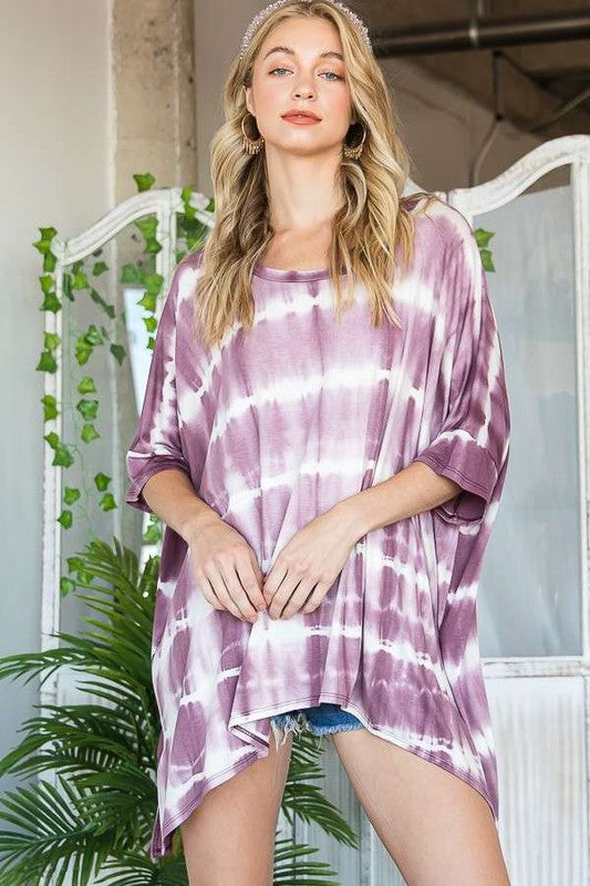 STRIPED TIE DYE ROUND NECK TUNIC- 3 COLORS