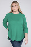 Plus Size Melange Baby Waffle Long Sleeve Top-5 Colors