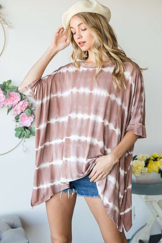 PLUS SIZE STRIPED TIE DYE ROUND NECK TUNIC- 3 COLORS