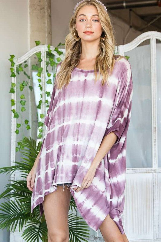 STRIPED TIE DYE ROUND NECK TUNIC- 3 COLORS