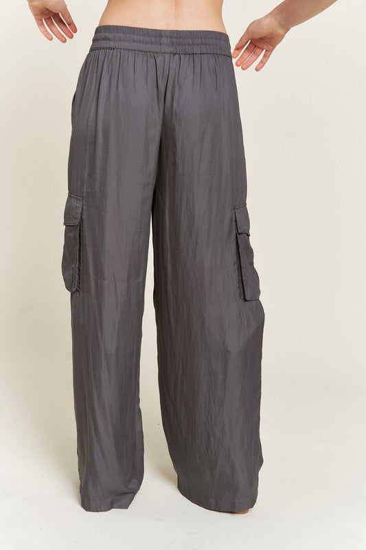 SATIN CARGO PANTS-2 COLORS