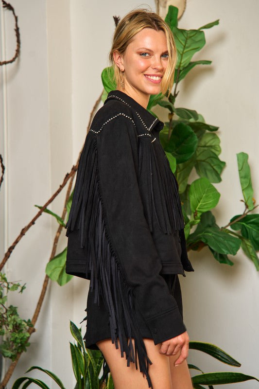 Suede Studded Fringe Jacket-2 Colors